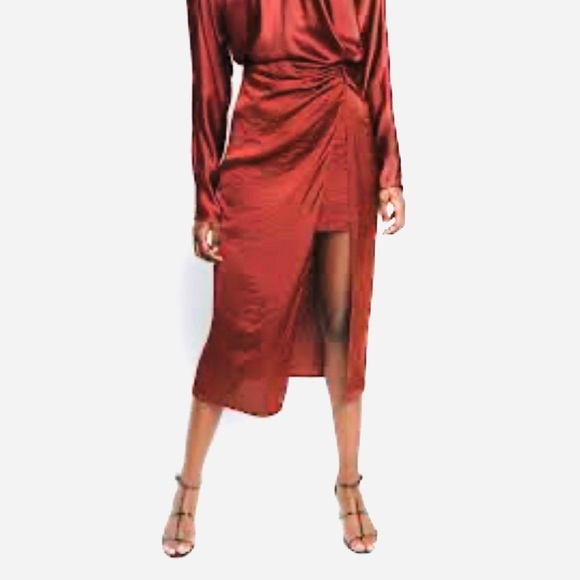 Zara Dresses & Skirts - Zara Burgundy Midi Silky Slit Front Skirt